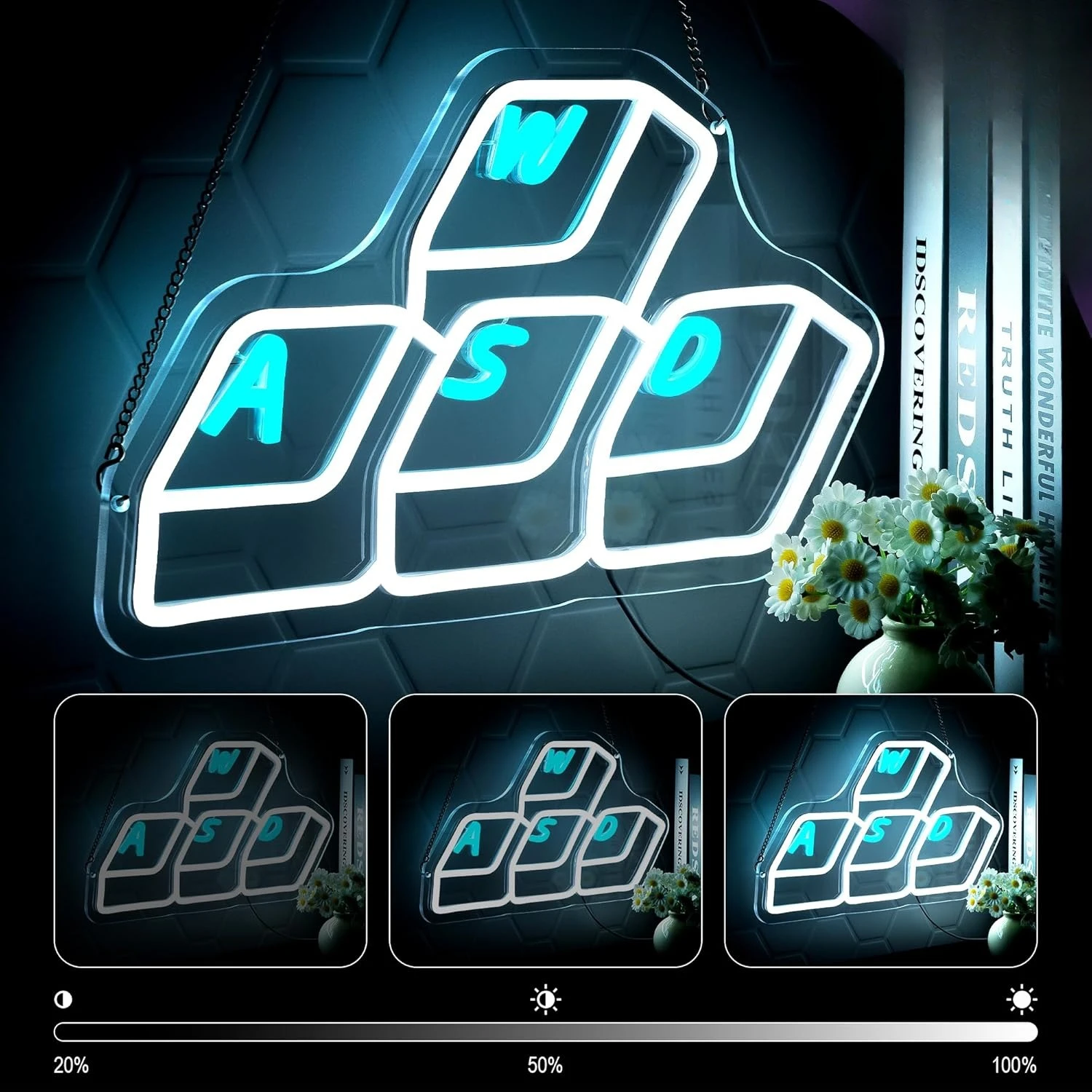 Keyboard Neon Sign Gaming Accessories Game Neon Light Sign USB Dimmable LED for Teenage Boy Game Room Man Cave Gaming Wall Decor