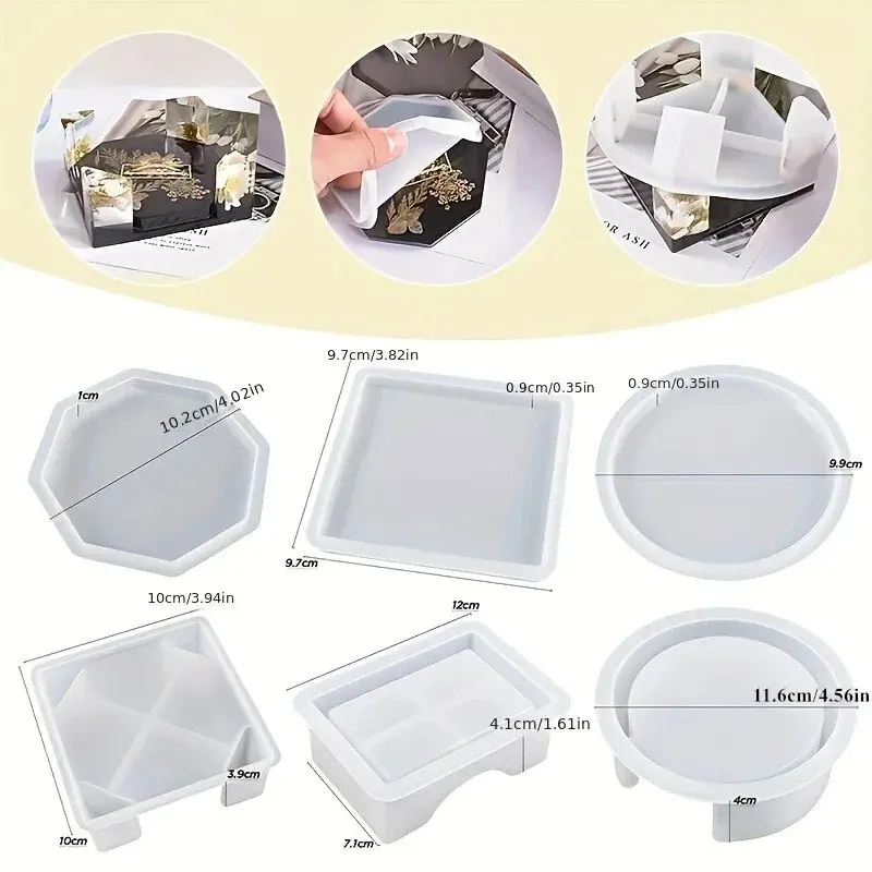 Coaster Resin Molds Set Include 1pc Coaster Storage Box Mold, 4Pcs Silicone Resin Coaster Mold for Epoxy Resin