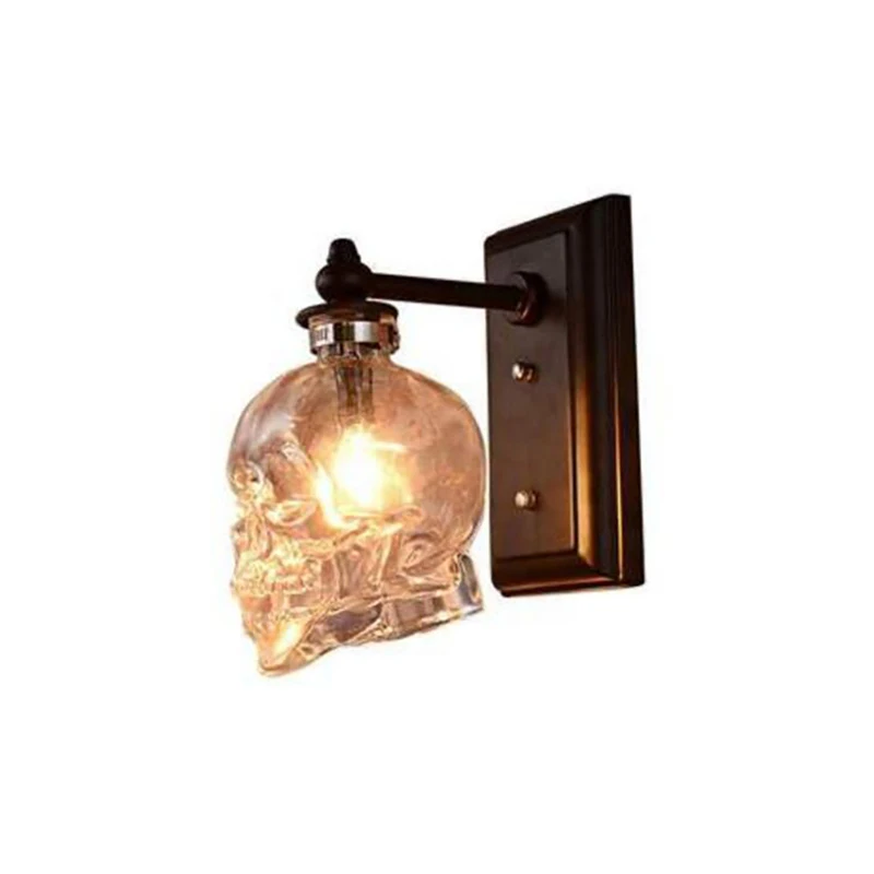 สีดำเหล็กเดี่ยวโคมไฟติดผนัง Skull Head Clear Glass Shade,บ้านโคมไฟโคมไฟสำหรับห้องรับประทานอาหาร,ข้างเตียง,บาร์