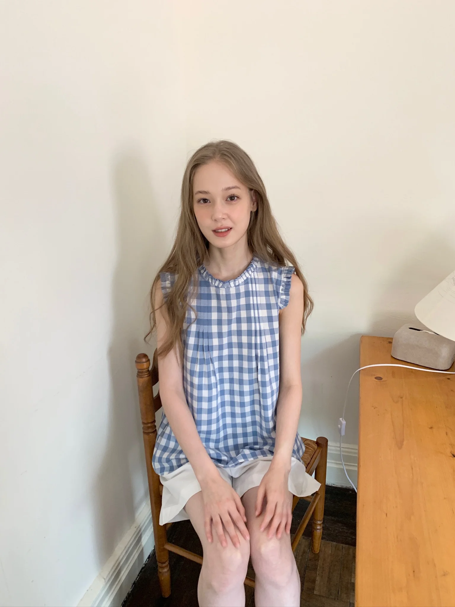 

Женская летняя повседневная рубашка Melo Molly без рукавов в синюю клетку, облегающая, дышащая, комфортная, приятная к телу, новый стиль