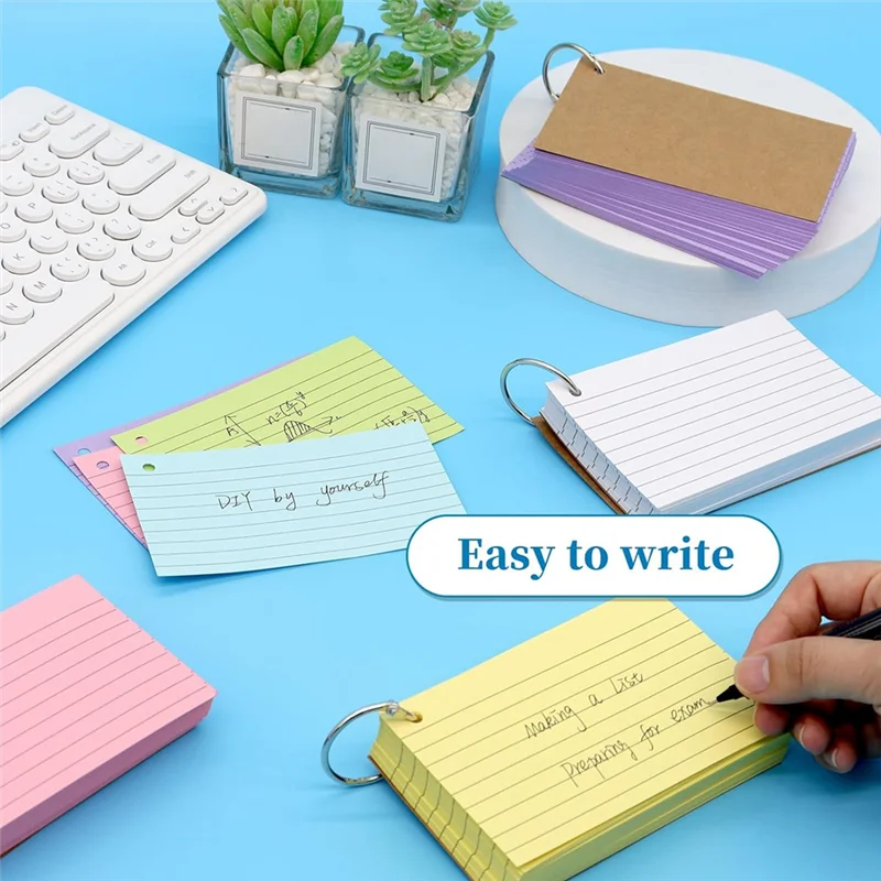 Index Cards 3X5 Inches Colored Flash Cards With Ring, Punched Lined Flashcard Ruled Index Cards Notecards