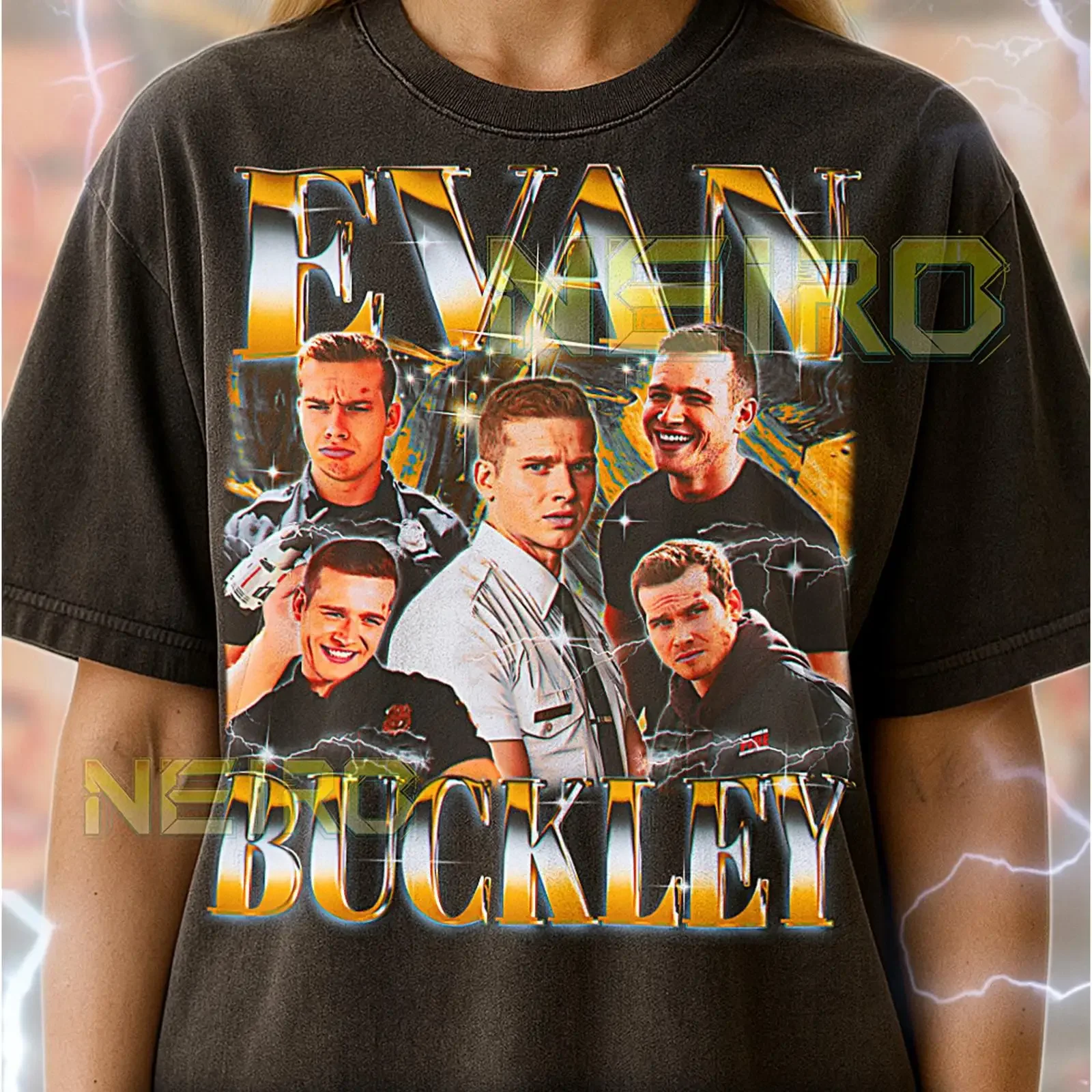 Vintage 90s Evan Buckley Bootleg T Shirt Retro TV Series Firefighter Character Throwback Casual vintage Washed Slightly