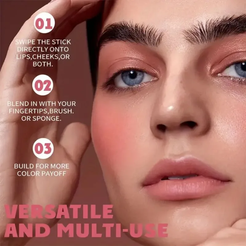 Bâton de fard à joues crème 3 en 1, longue durée, imperméable, hydratant, fard à barrage, rouge à lèvres, maquillage multifonctionnel pour le visage