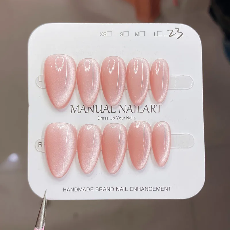 10Pc Handmade Nails in Soft Almond Shape with Cat Eye Shimmer Finish Press-On Nail Tips Perfect for Gifting to Women and Friend