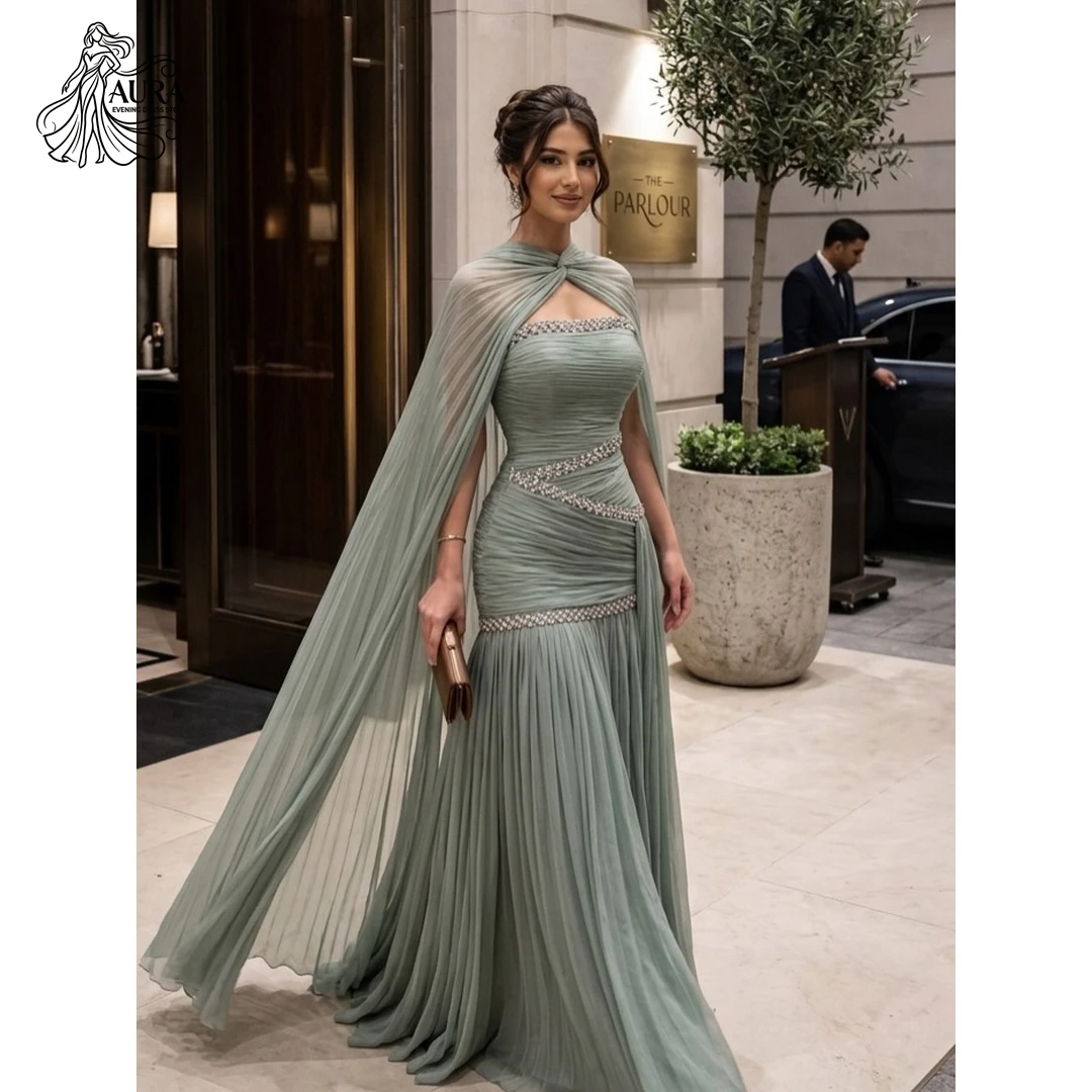 Aura Customized Prom Dresses 2026 Luxury Prom Line A Wedding Dresses and Evening Strapless Sage Green Wedding Party Dress Women