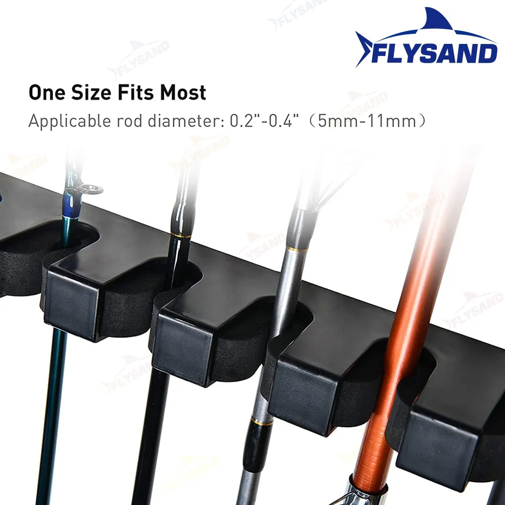 FLYSAND Fishing Vertical 6-Rod Rack Fishing Pole Holder Wall Mount Modular for Garage