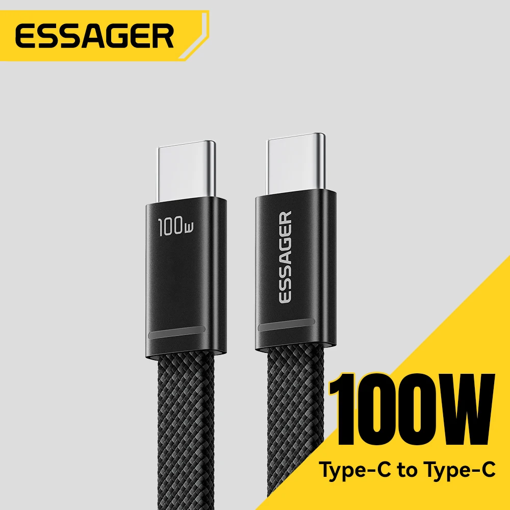 Cabo USB-C Slim ESSAGER 100W para Tipo C, Carregamento Rápido PD 5A para MacBook, iPhone 17, 16 Pro Max, iPad, Laptops Xiaomi, Cabo de Dados USB-C