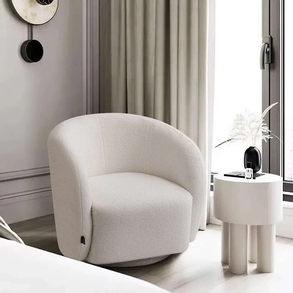 White Swivel Tub Chair Upholstered Single Sofa