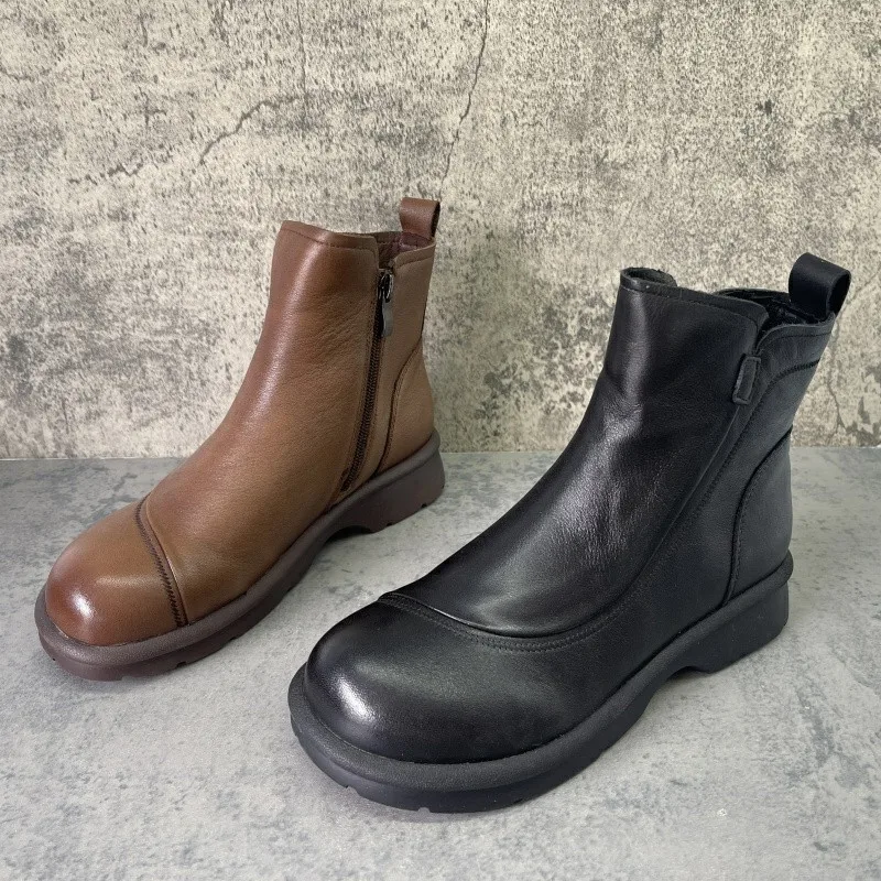 

Удобные повседневные ботинки с круглым носком, кожаные женские ботинки на хлопковой подкладке, весенне-осенние ботинки Faion для молодых женщин