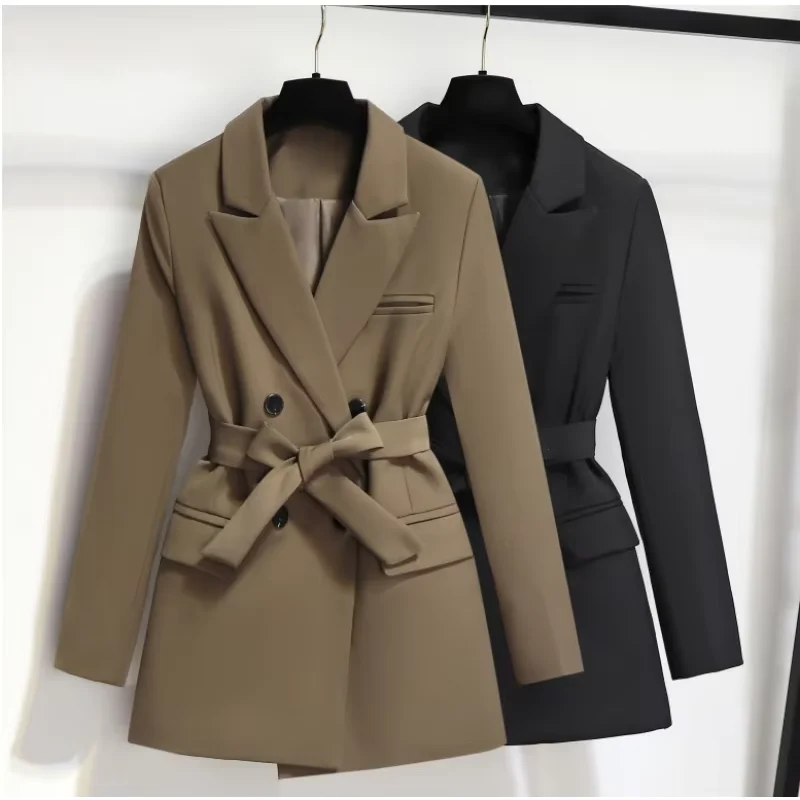 Black Coffee Suit Jacket with Loose Casual Suit Spring and Autumn Women Trench Coats Jaqueta Feminina