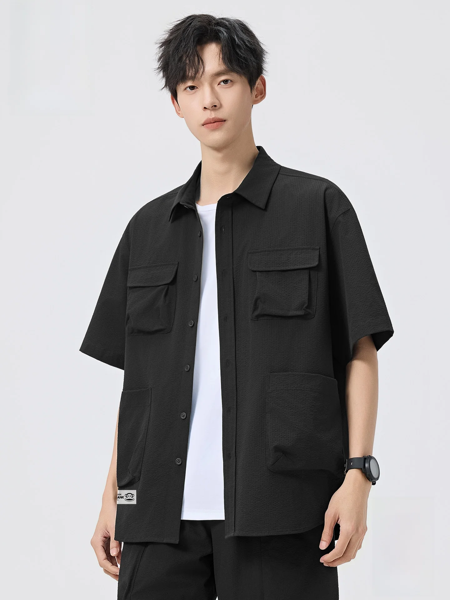 

M Monkey ort Sve Bubble irt Bla Summer Casual Comfortable Breathable Polyester Workwear Jaet for Men