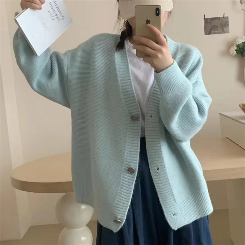 

Autumn Winter New Woman's Sweater Fashion Casual Coats Female Cardigan Long Sleeve V-Neck Jacket Knitted Top Large Size L426