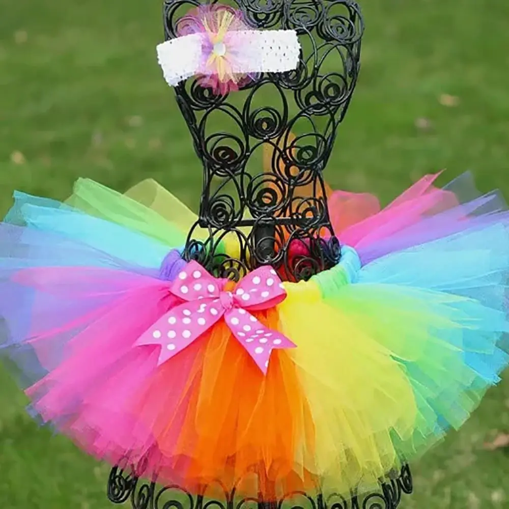 Faldas tutú de arcoíris para niñas, faldas de tul esponjosas para niños con lazo para el pelo, disfraces de cumpleaños, Halloween y Navidad, faldas, ropa