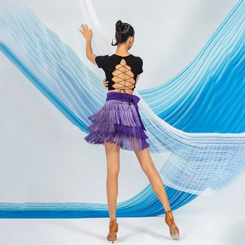 Women Latin Dance Skirt Tassels Fringes Dress Ballroom Salsa Samba Tango Layer Competition Performamnce Salsa Latin Fringe Skirt