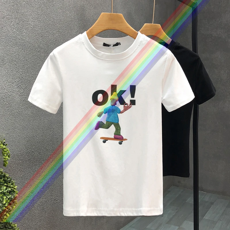 

2025 Spring and Summer New Women's and Men's Couples' Round Neck Ok Boy Print Pattern T-shirt The Latest Hot Style High Quality