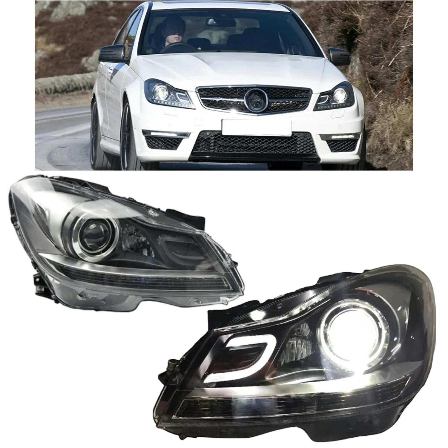 

W204 Upgrade Headlights 2011-2014 C180 C200 C260 Head Lamp DRL Signal Projector Lens Front Lamps Assembly Modified for Benz