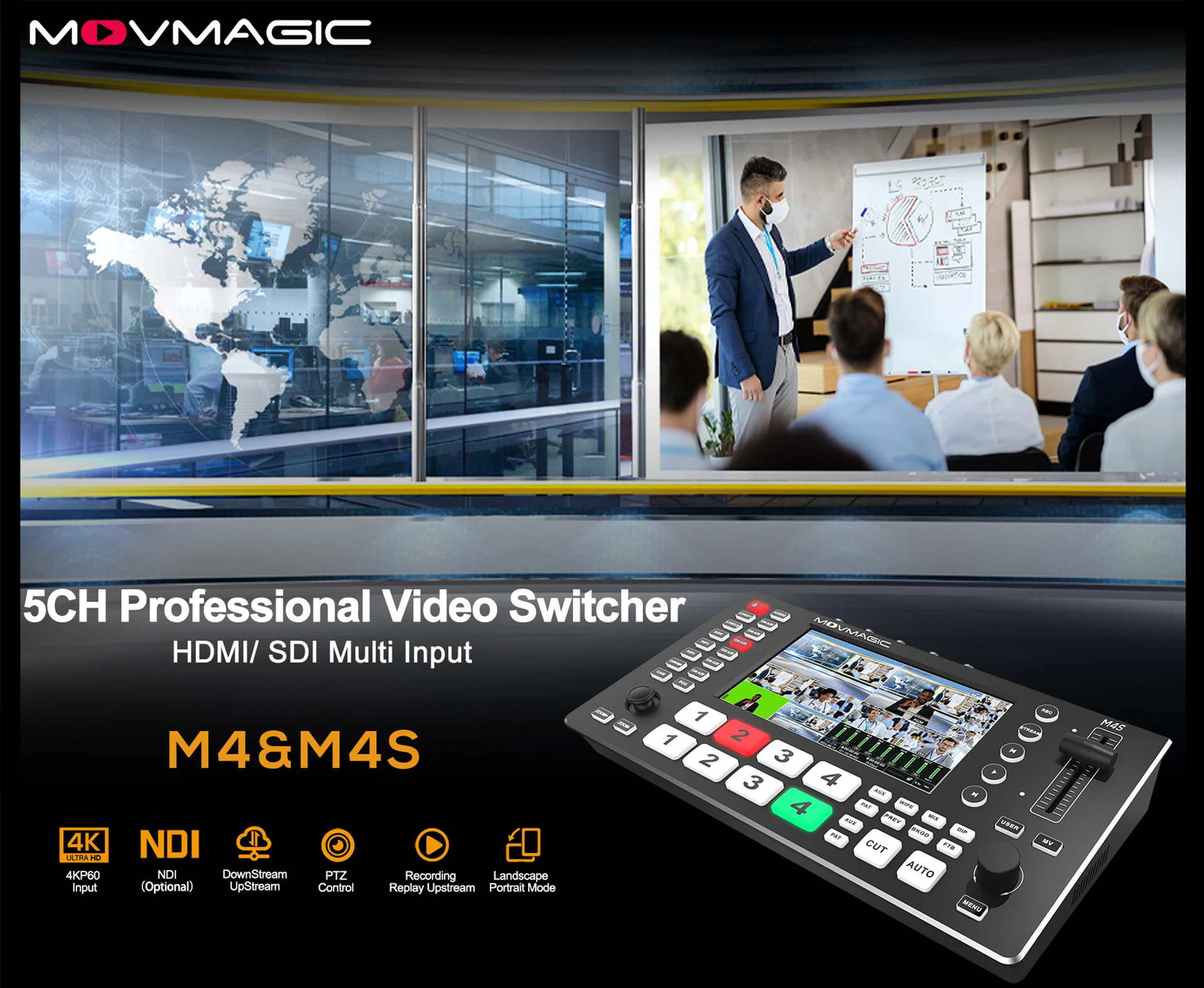 Movmagic M4&M4S 5-channel Professional Video Switcher 5.5