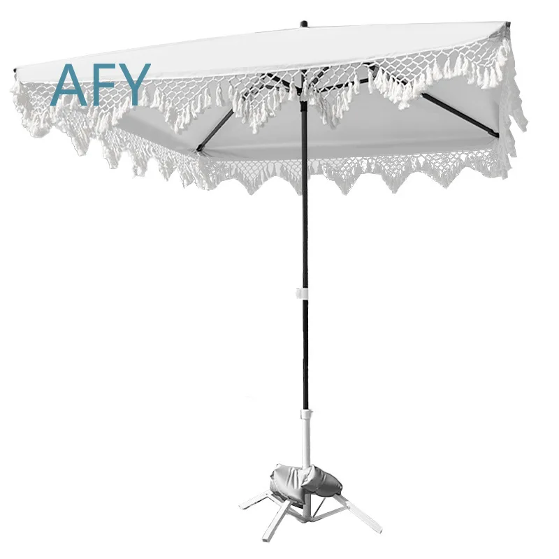 Beach Umbrella for Seaside Vacation Courtyard Pool Terrace Sun Shade Parasol Square Fringed Outdoor UV Protection Garden