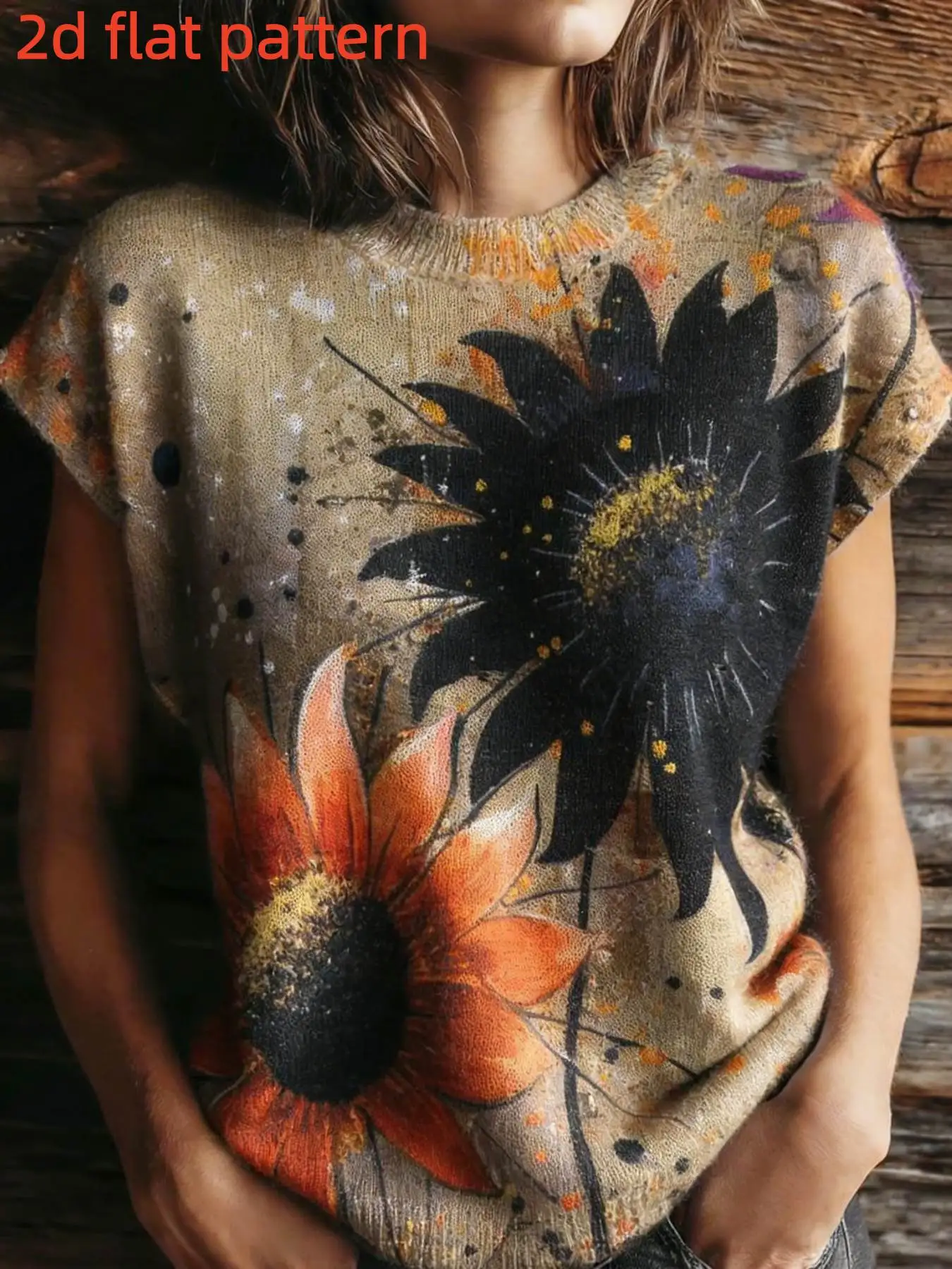 

Printed Design - Nottextured Spring/Summer Fashion New Pullover Round Neck Sleeveless Women's Top with Flat Digital Print Trendy Women's Clothing Ladies' Top