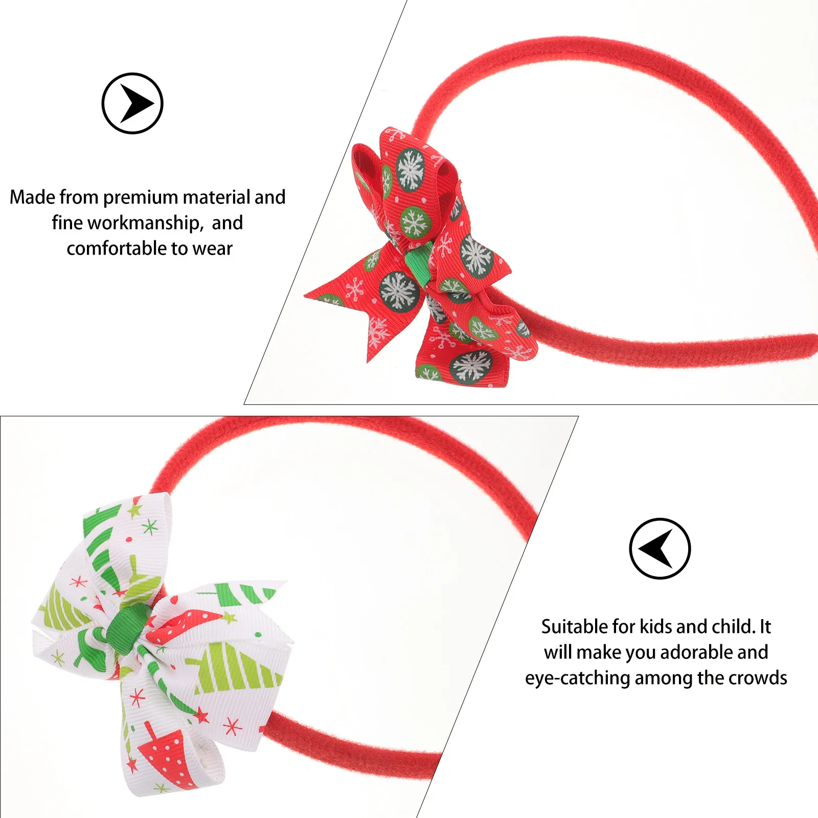 6Pcs Bow Headbands for Premium Material Lightweight No-Fading Hair Decor Xmas Party Carnival Cosplay Photography