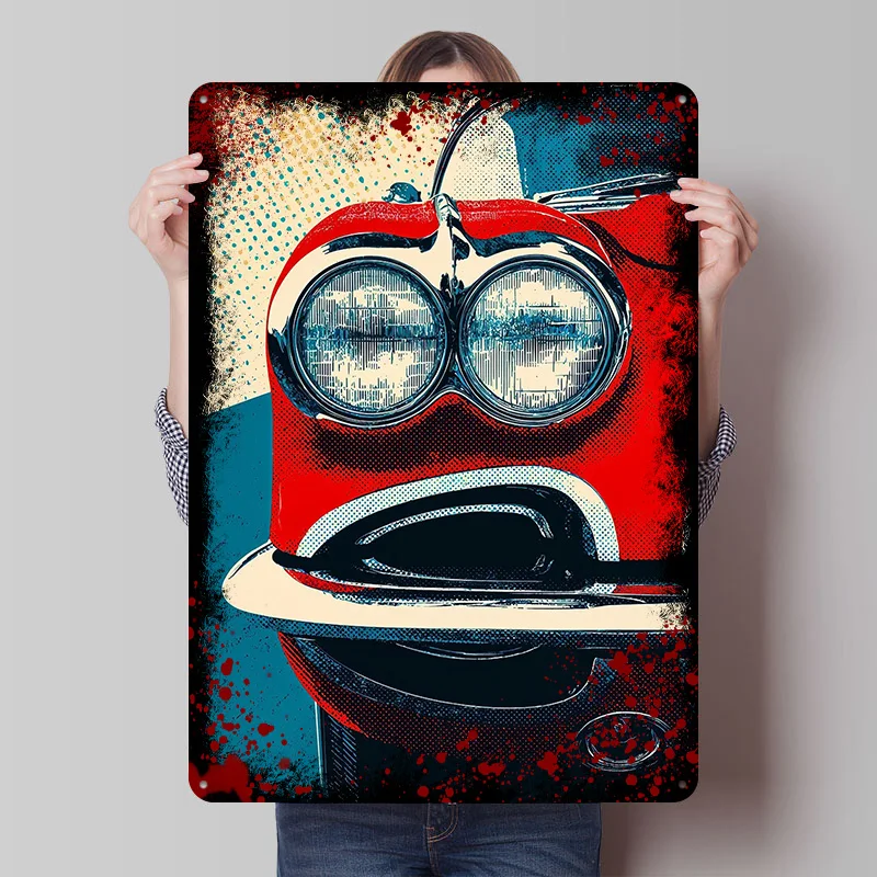 Vintage Red Pop Art Car Metal Poster Custom Wall Art Retro Vintage Tinplate Signs for Fans Bedroom Decorations Decoration Home
