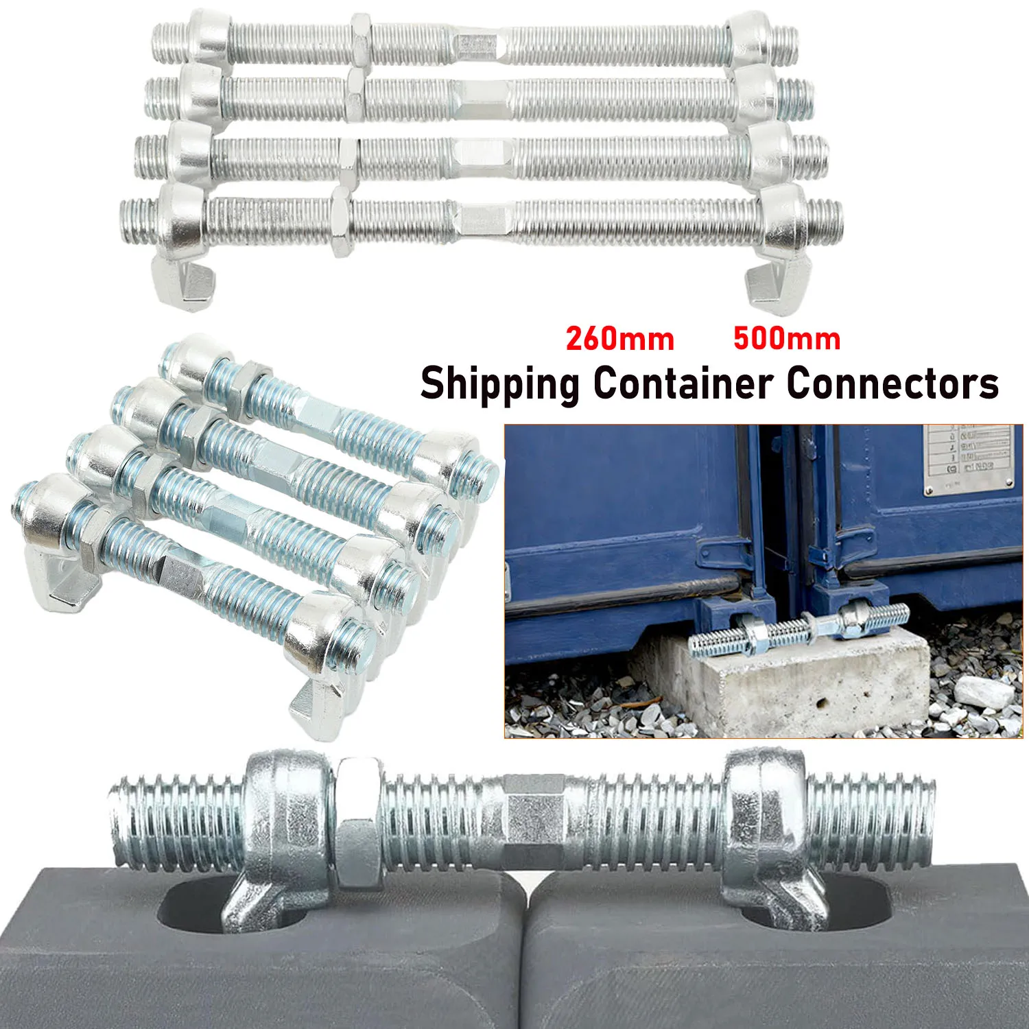 Kit di Fissaggio per Ponte Ferroviario Intermodale per Container da 20/40 Piedi, 4 Pezzi, 260 mm/500 mm