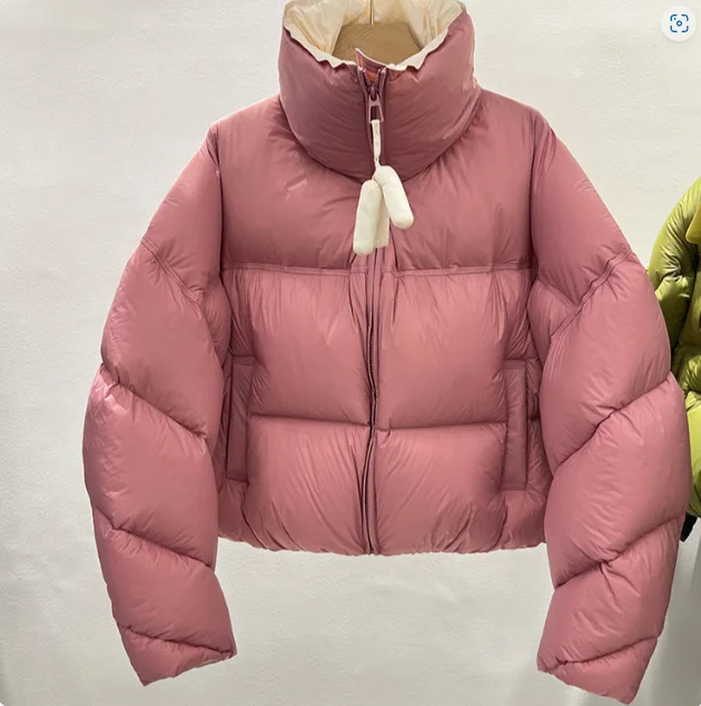 Senhoras gola para baixo jaqueta de algodão curto 2024 inverno novo estilo coreano cor-bloco solto puffer casaco quente outerwear