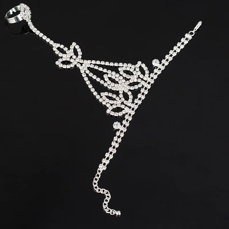 Pulsera de cadena con diamantes de imitación de cristal, brazaletes chapados en plata y Color dorado, joyería de boda nupcial, pulseras esclavadoras para mujer