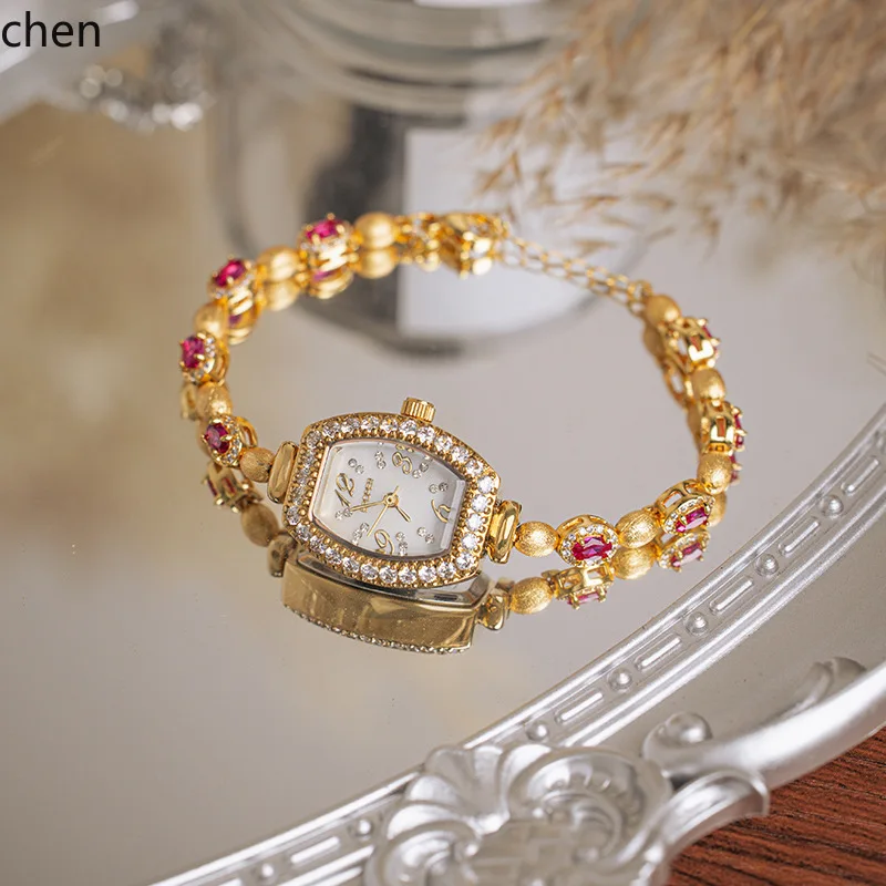 

Zml new premium pearl & diamond accented barrel-shaped women's watch - stylish, high-value, with adjustable pull-out bracelet