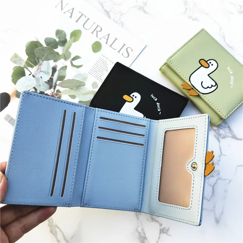 Creative Cartoon Luck Duck Design Women's Wallet PU Leather Bank Card Holder Kawaii Short Fold Wallets Cash Clip Women's Purses