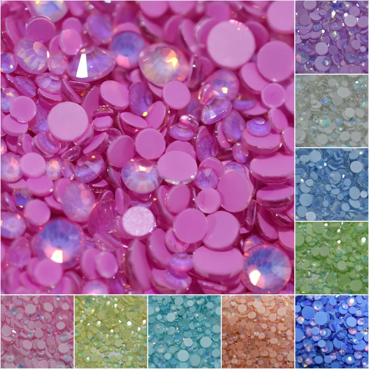 2g/Beutel Gemischte Größen Glas Mocha Opal Flache Strass-Steine Diamant Glitzer Nagelkunst DIY Zubehör 3D Basteldekoration