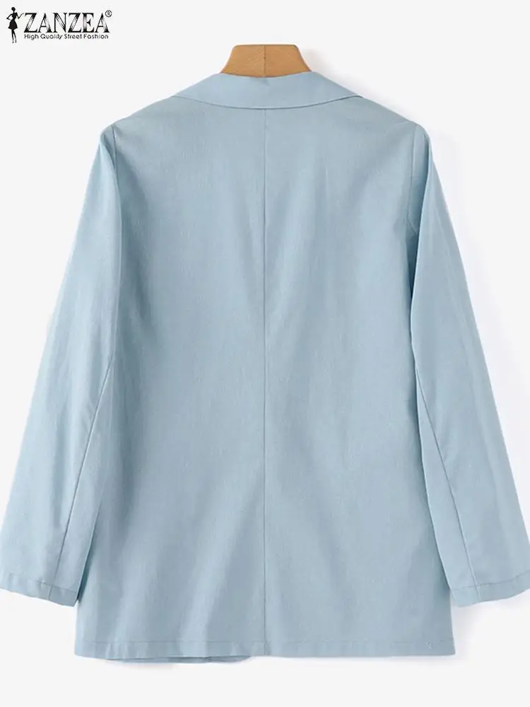 ZANZEA-Chaqueta de trabajo elegante para mujer, prendas de vestir de Color sólido, camisa de manga larga con cuello de solapa, abrigos Vintage con