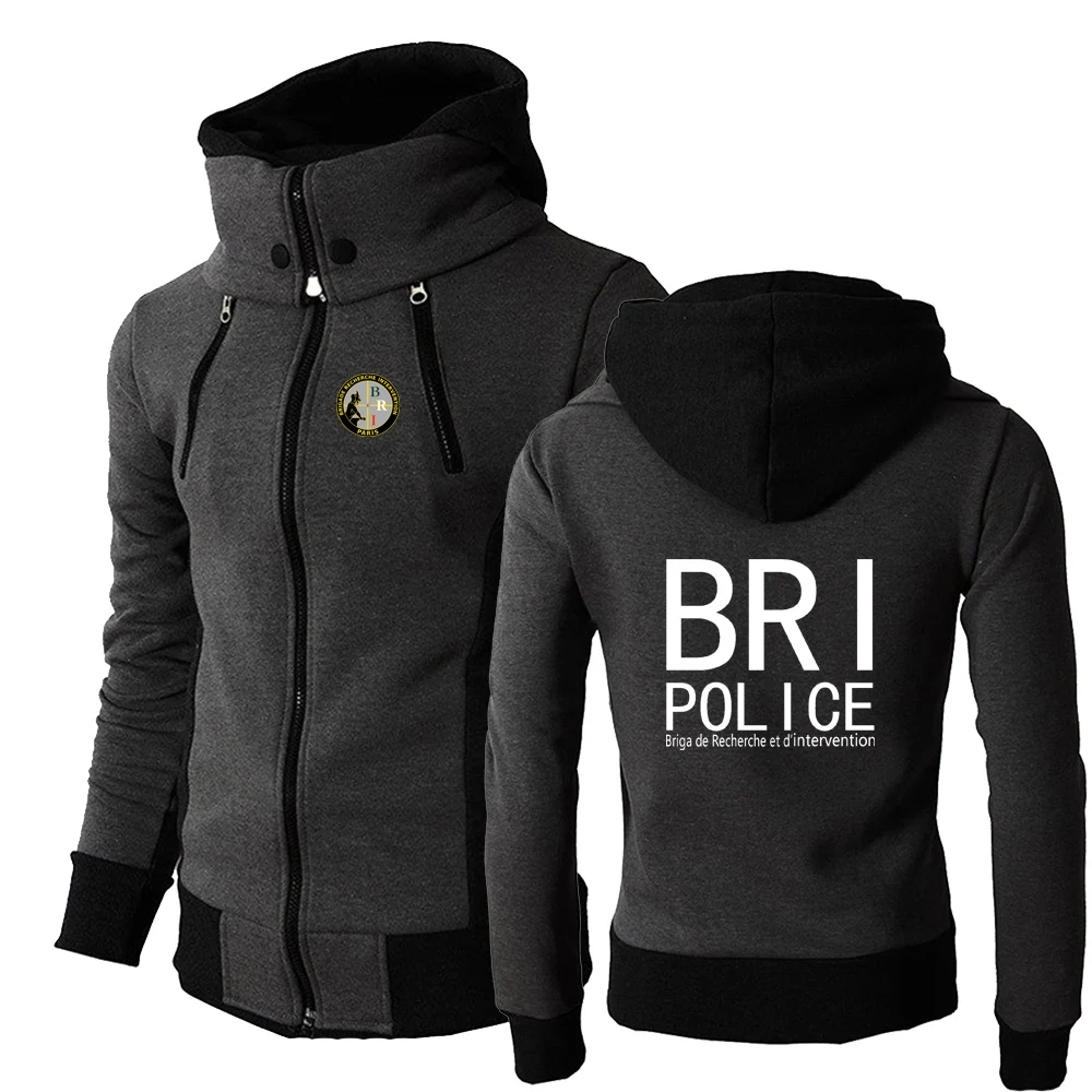 

2024 French Special Forces BRI New Men Hoodie Fashion Oblique Zipper Designe Good-Quality Leisure Causal Comfortable Print Tops
