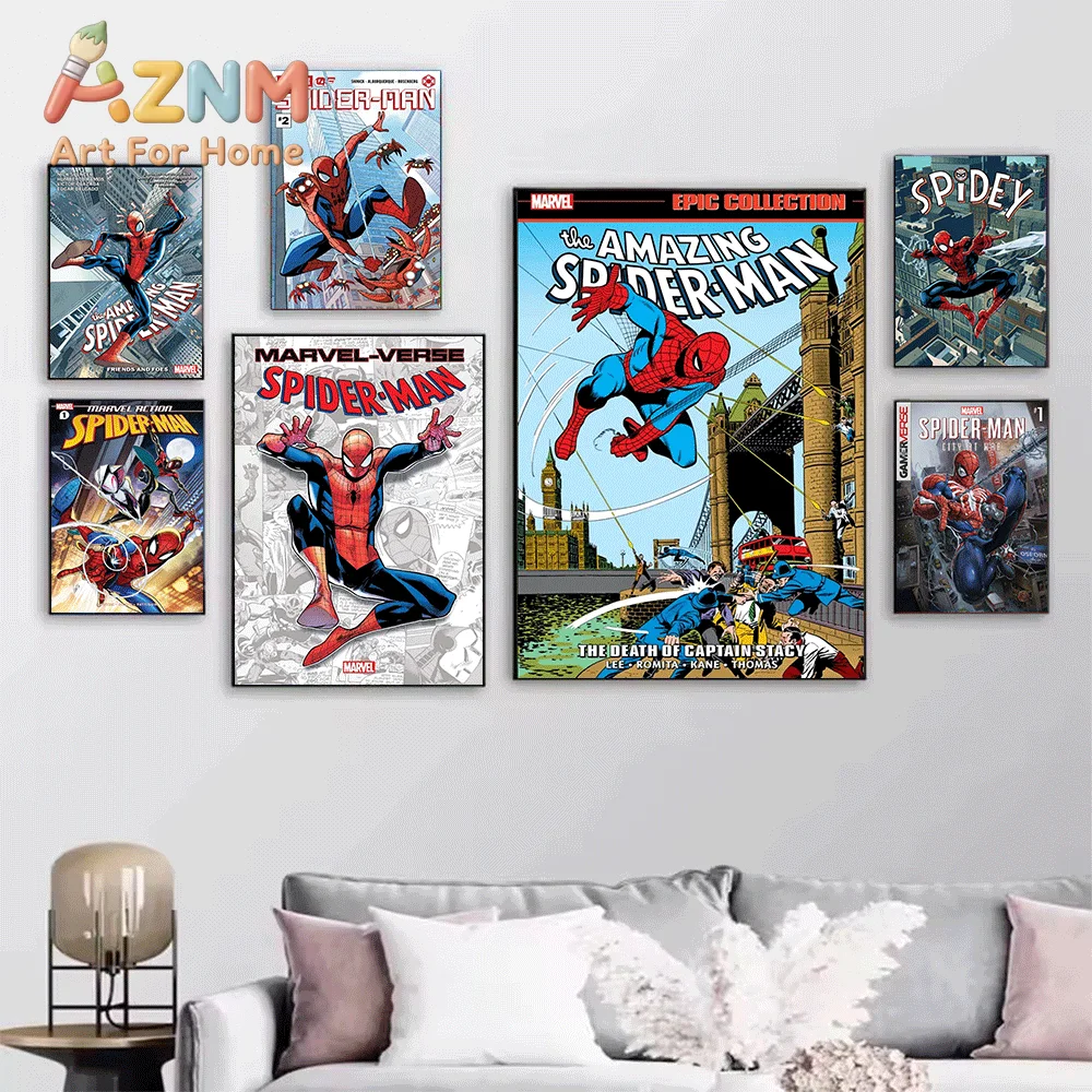 Spider‑Man End Of The Spider‑Verse Comic Canvas Print, Superhero Comic Cover Graphic Art Poster, Frameless Canvas Wall Picture