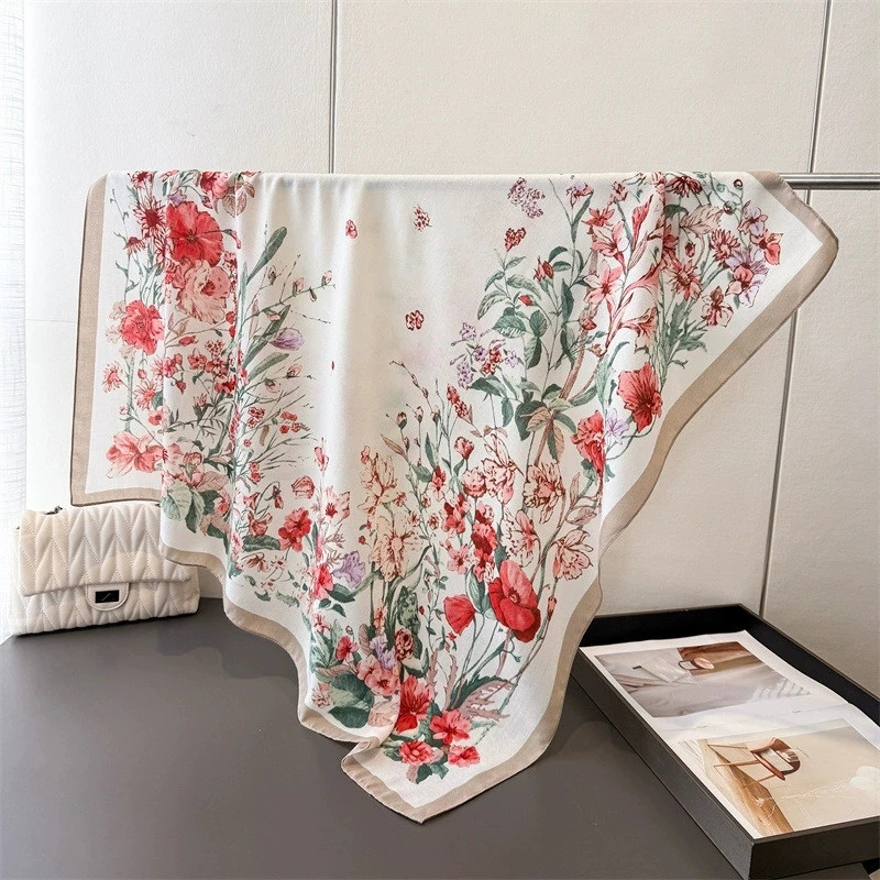 

Elegant Imitation Silk Square Scarf Printed Hijab Shawl Neck Scarf Herringbone Pattern Women Square Scarf & Headscarf 90cm