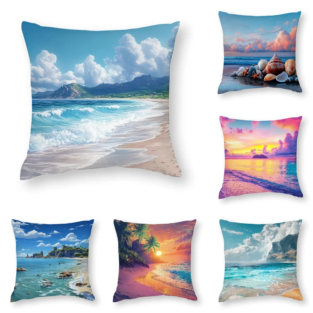 

Beach Landscape Print Pillow Case 3D Print Polyester Fiber 40*40 cm Home Sofa Throw Pillow Cover Decoration Festival Gift