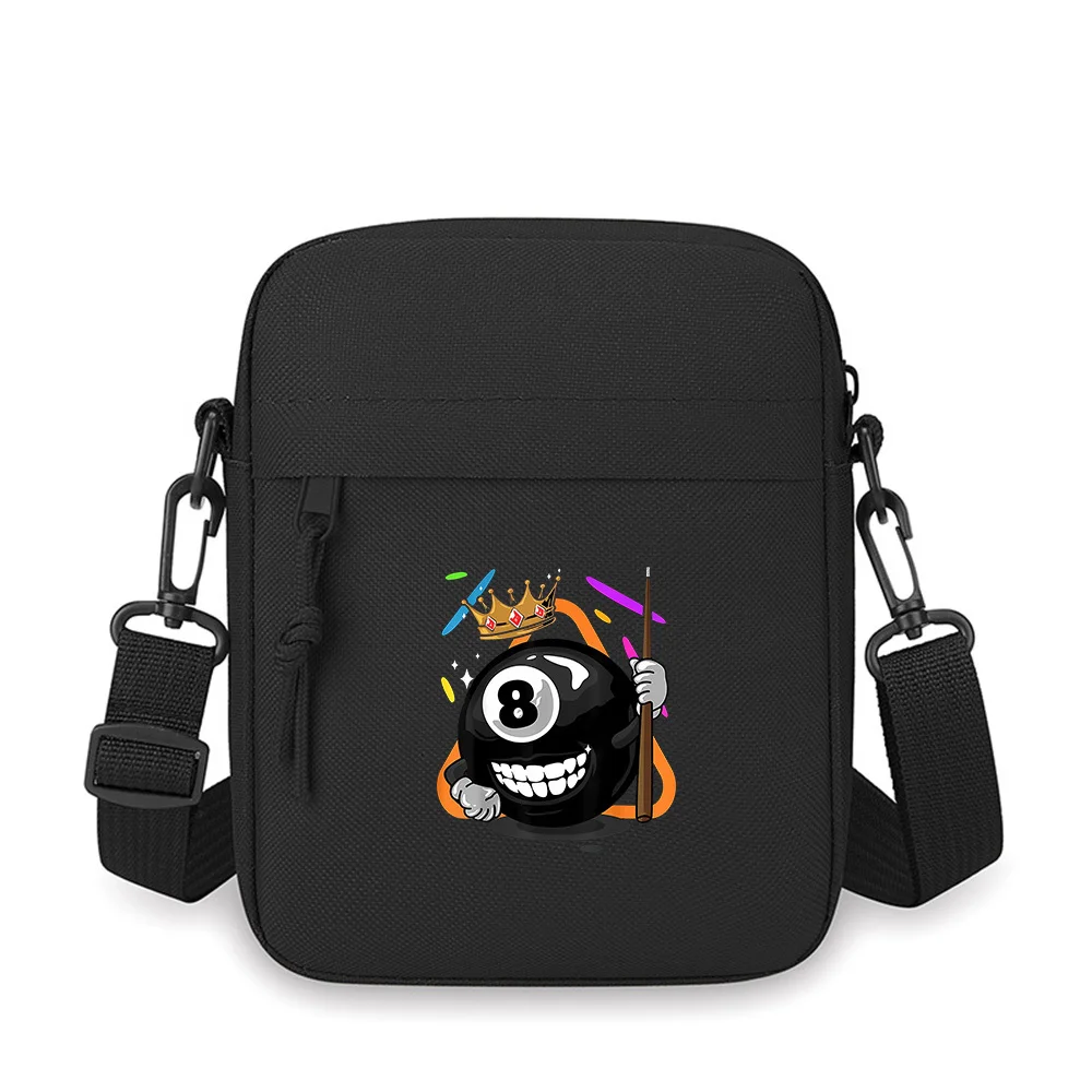 

King eight ball with cue stick crown Men Crossbody Bag Single Shoulder Women Cartoon Anime Film Printing Design Unisex