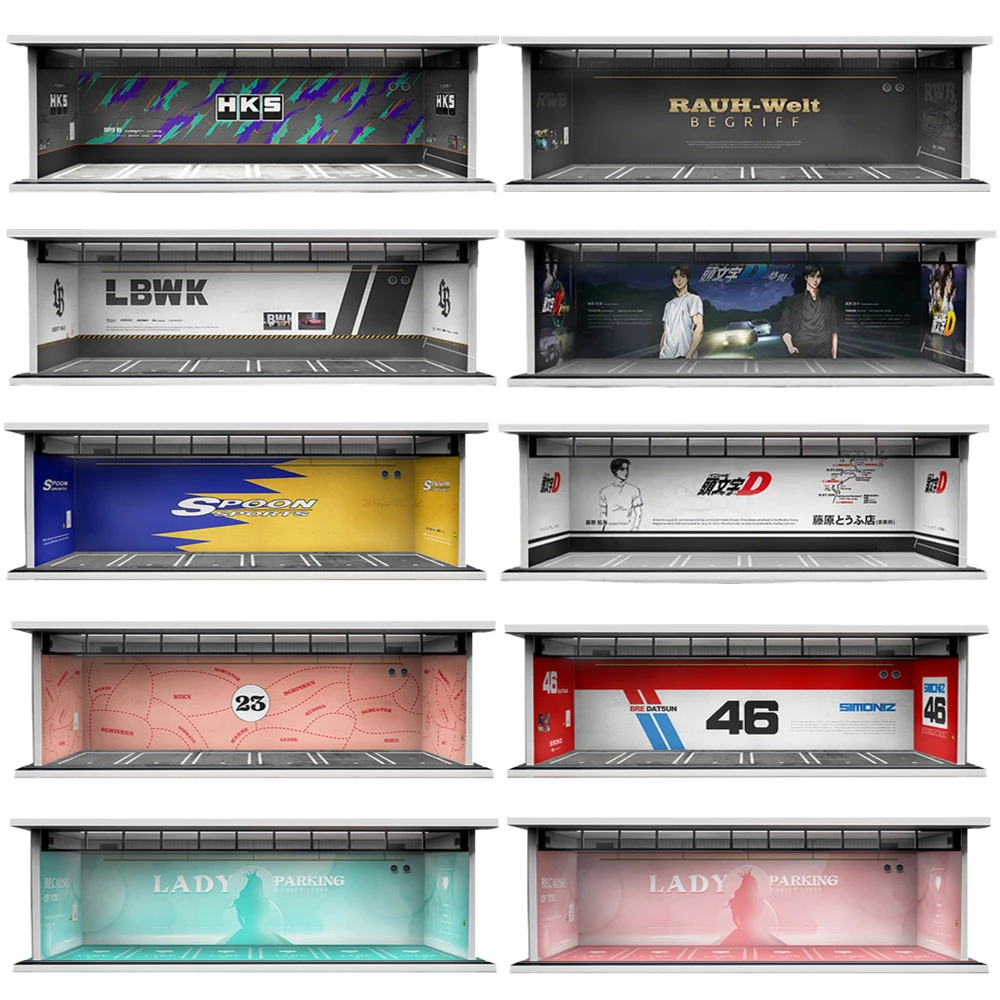 

Модель диорамы в гараже автомобиля, оригинальный дизайн, 1:64, аниме-тематика, светодиодная сборка, диорама, коллекция для литых под давлением автомобилей