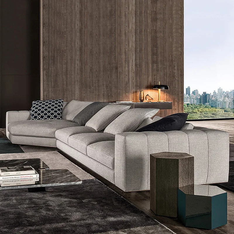 Italian Light Luxury Minimalist 2023 New Linen Fabric Corner Sofa Designer High-end Piano Key Leather Sofa