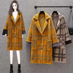 Mink Plaid Coat 2024 Autumn/winter Cocoon-type Cardigan Thick Loose Explosion Medium Long Coat Bright line Decoration Commuting