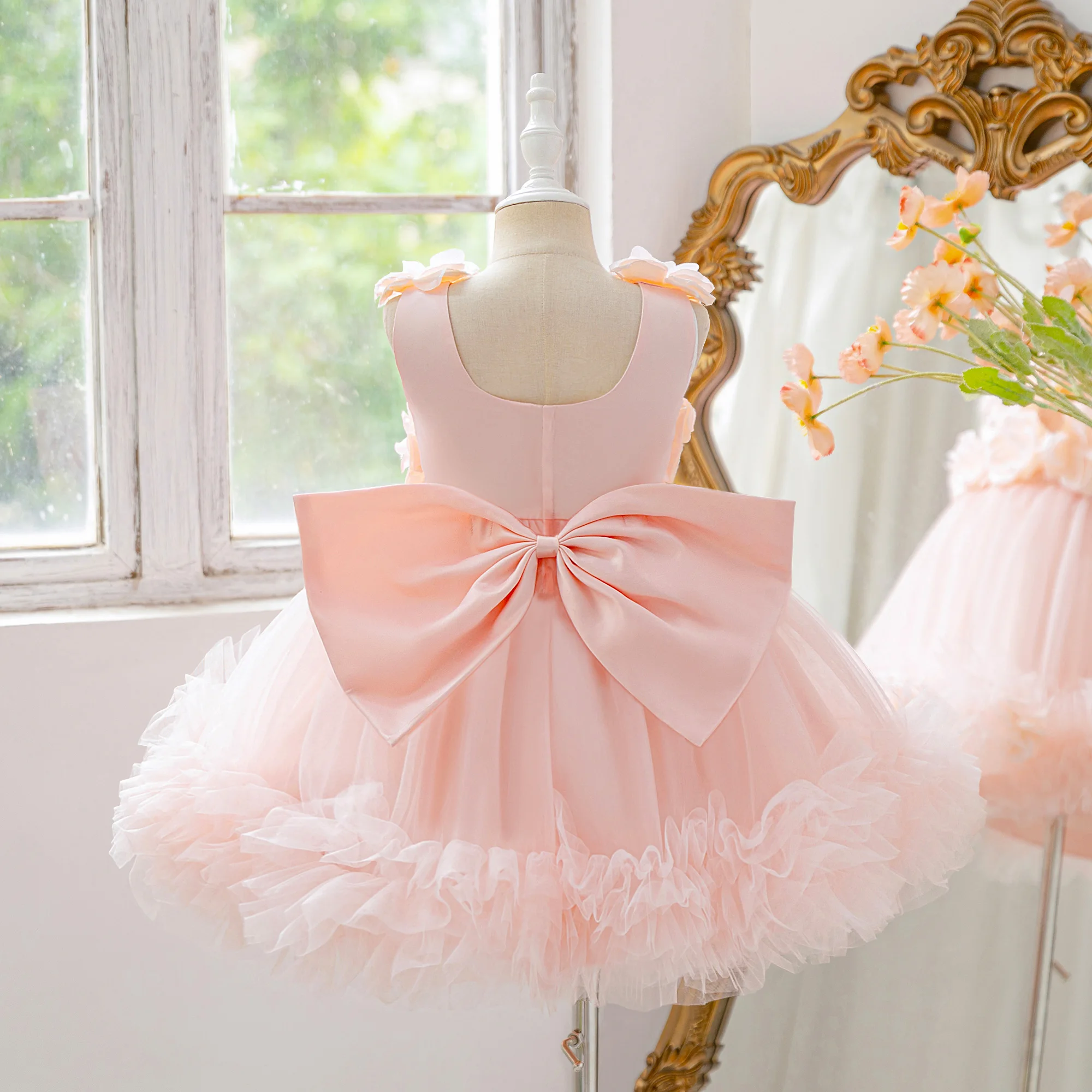 Summer Flower Party Girls Dresses Elegant Bow Wedding Bridesmaids Birthday Princess Prom Dress Girl Gala Graduation Evening Gown