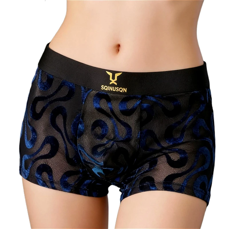 

Sexy Underwear Mens Ice Silk Flat Boxer Hombre Men Velvet Mesh Boxers Shorts U Convex Pouch Soft Man Breathable Panties Knickers