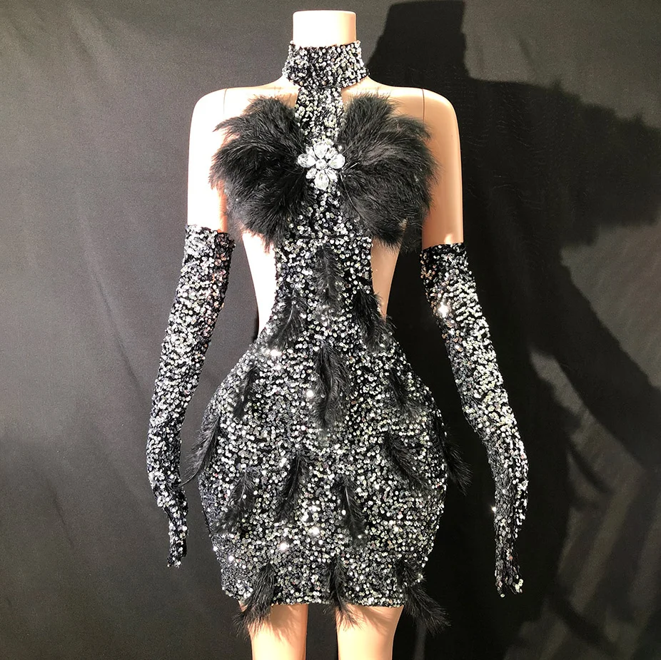 

iny с блестками Ele Feather Nelace Dr Par бальное платье юбка трапециевидной формы со средней талией No Sve U-Neline для празднования дня рождения