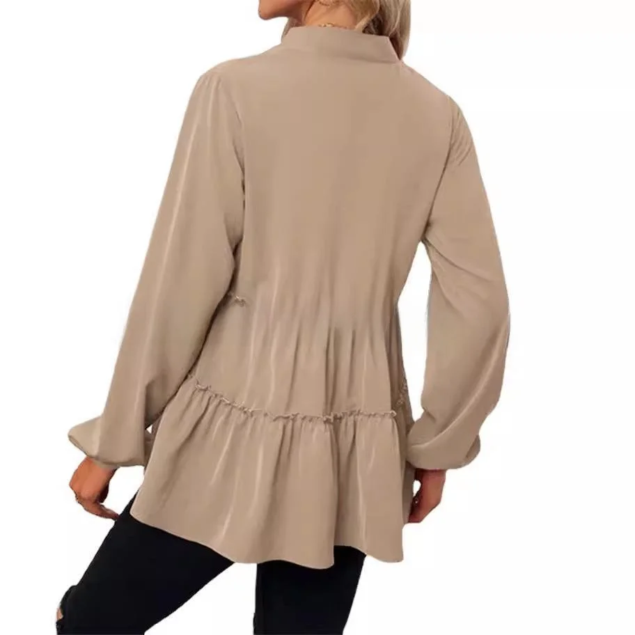 エレ レディース プリーツ フリル裾 イルト ルーズフィット ロングスリーブ ポリエステル繊維 変形しない レギュラー 薄手 秋シーズン