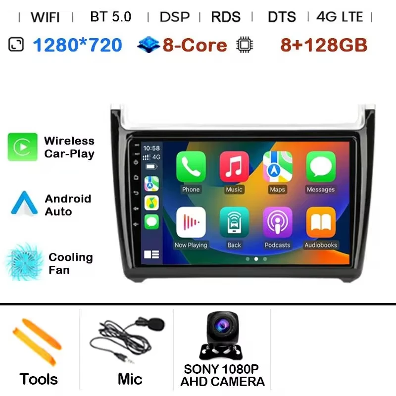 Android 15 Auto Radio 2Din CarPlay Multimedia Videospeler voor Volkswagen VW POLO sedan 6R 2008-2020 GPS Navigatie Autoradio
