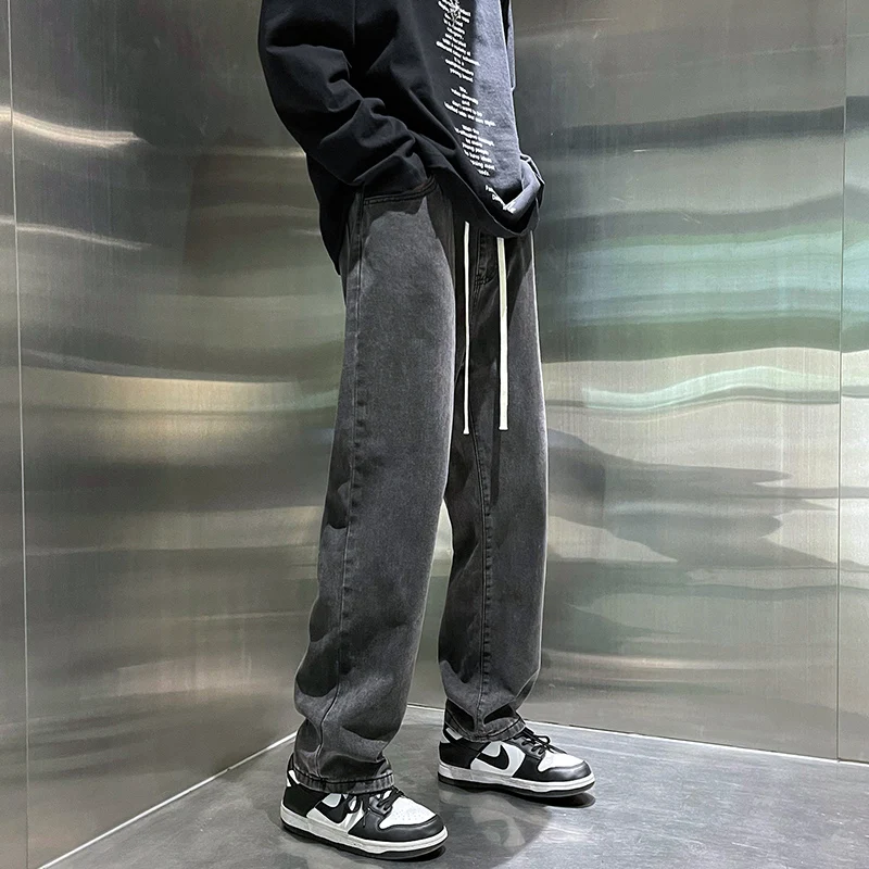

Casual Men's Jeans Spring Autumn Workwear Wide Leg Pants Youth Versatile Loose Fit Korean Trendy Straight Tube Trousers