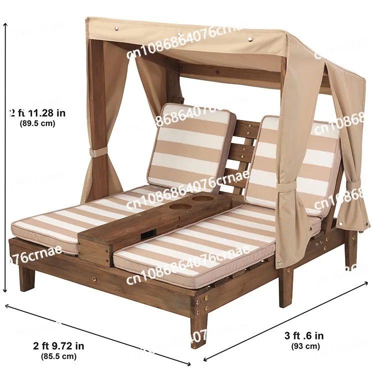 Kid's Patio Furniture Gray Gift Poly Rattan Solid Wood Wooden Outdoor Double Chaise Lounge Germany Beach Chair with Cushion