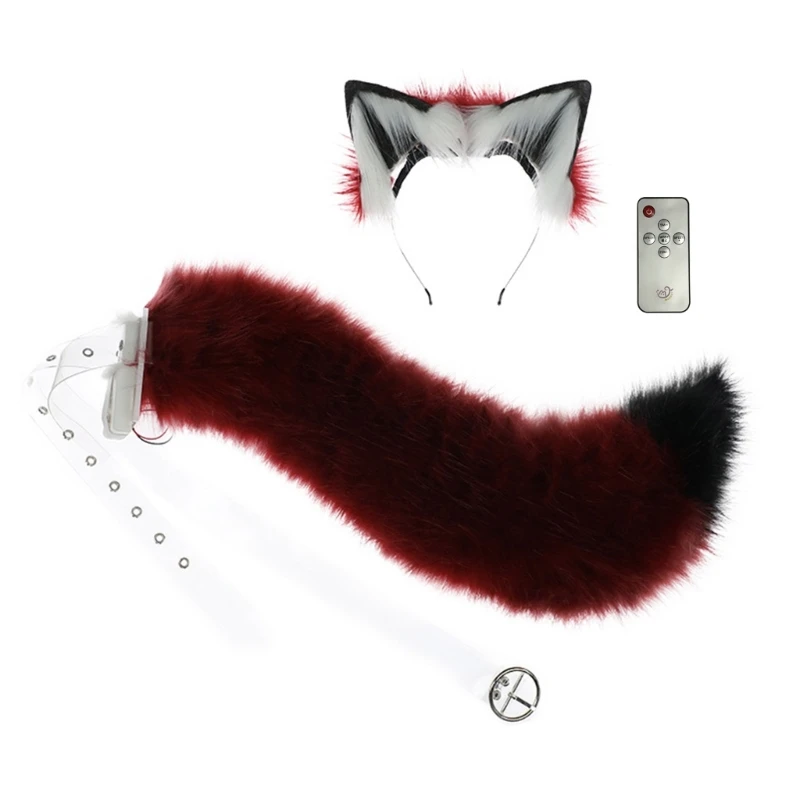 Q0KE Animal Cosplay Costume Electric Faux Furs Foxes Wolf Furry Tail Ear Headband