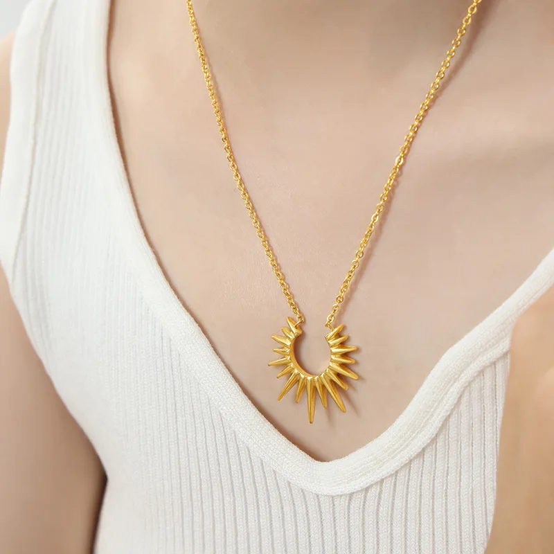 

Luxury 24K 9999 Pure Gold real gold Women's Geometric Radiant Pendant Necklace