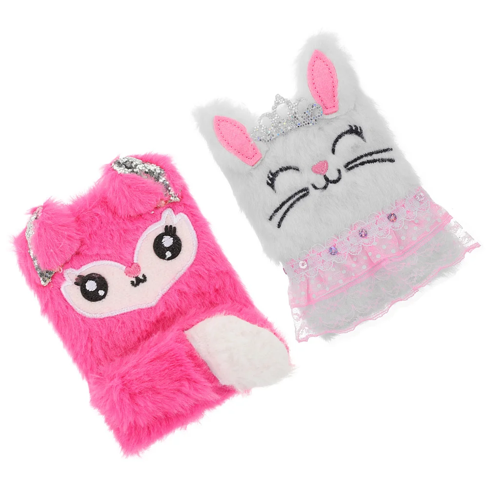 2 Pcs Mini Notebook Unique Texture Journal Gift for Girls Ages 8-12 Diaries Diary Fuzzy Plush Journals 10-12 Cartoon Fluffy